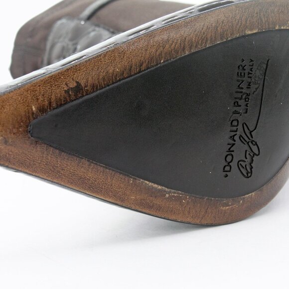 Donald J Pliner Fabric and Croc Embossed Pointed Toe Stiletto Boots: Size 8.5 M - Picture 6 of 9